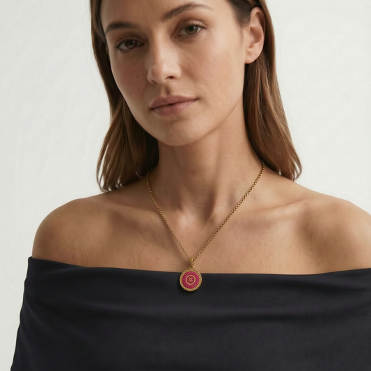 Joya artesanal EOS UPCYCLING, elegante y sostenible. Un regalo personalizado y original para una mujer con estilo. Un look muy elegante.